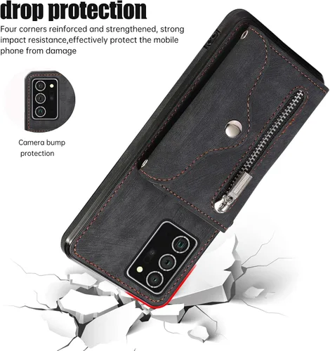 Vista 7 de Funda para teléfono Samsung Galaxy Note 20 Ultra 5G con protector de pantalla, correa cruzada para muñeca, cordón para tarjetas de crédito Note20
