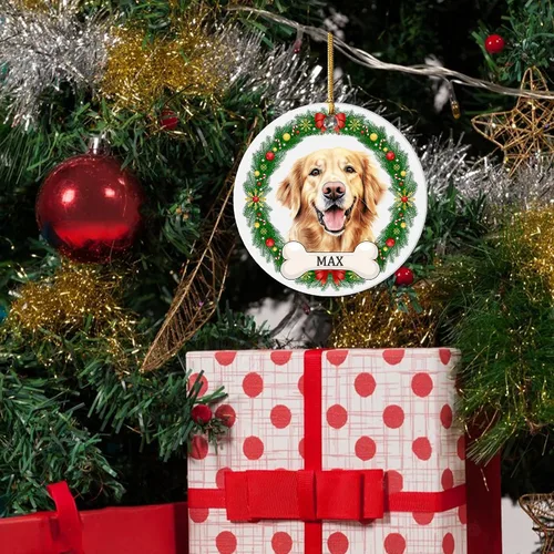 Vista 6 de Impreso en EE. UU. Adornos de Navidad personalizados con foto de perro, adorno de árbol de Navidad con nombre y foto de cachorro personalizados