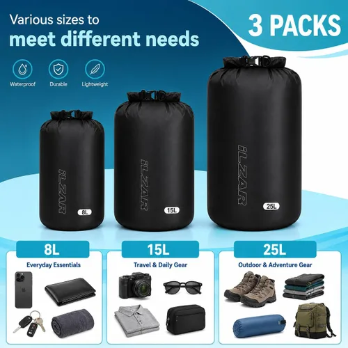 Vista 2 de 3 bolsas secas impermeables, 8L 15L 25L fondo redondo conjunto