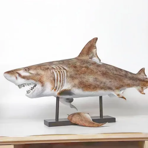 Vista 3 de Escultura de tiburón gigante de 25 pulgadas, figuras de animales marinos del océano, decoración moderna para oficina, sala de estar, porche
