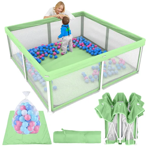 Vista 10 de TOREVSIOR Corralito plegable para bebés con alfombra, 50"×50" corralito plegable para bebés y niños pequeños, corral de seguridad para niños