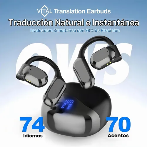 Vista 2 de Vital Traducción Auriculares Traductor de Lenguaje en Tiempo Real Auriculares Bluetooth