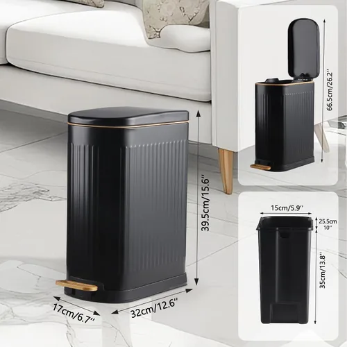 Vista 3 de SYNCVIBE Cubo de basura delgado para baño con tapa de acero inoxidable, bote de basura con cierre suave, cubo de basura con pedal con cubo