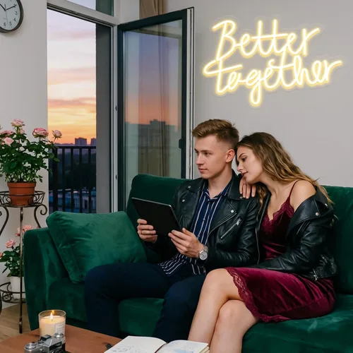 Vista 7 de Letrero de neón con texto en inglés "Better Togethers", decoración de pared para boda, dormitorio, Navidad, día de San Valentín, regalo