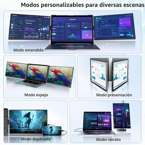 Vista 6 de Monitor extensor de pantalla portátil para laptop, extensor de pantalla triple de 2.5 K, Plug and Play, múltiples pantallas extendidas para Negro