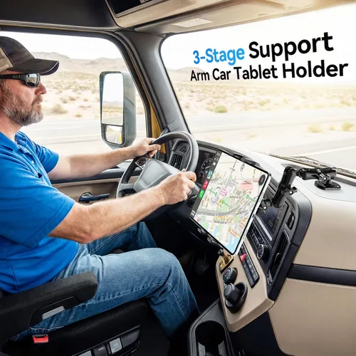 Vista 2 de OHLPRO Soporte de tableta con base de taladro resistente para coche y camión, soporte para tablero de instrumentos con brazo ajustable de 360 etapas