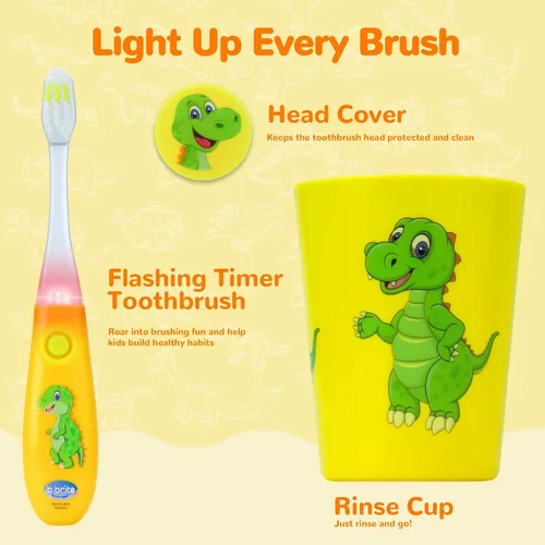 Vista 2 de Cepillo de dientes para niños de Lily's Home con temporizador intermitente y cerdas suaves, taza de enjuague y tapa - Divertido temporizador de 2