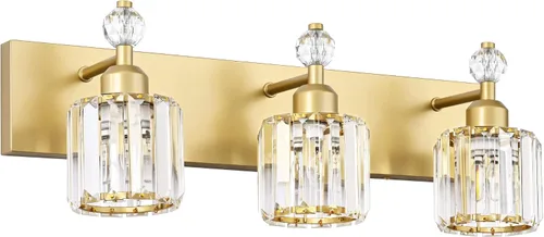 Vista 45 de PRESDE Aplique de pared de cristal único, lámpara de tocador cromada moderna, lámpara de pared de 1 luz para baño, dormitorio, pasillo