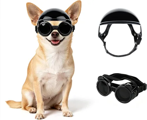 Vista 8 de Enjoying Cascos para perros pequeños, casco para perros pequeños, con gafas, senderismo, ciclismo, al aire libre, resistente al viento, a prueba
