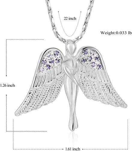 Vista 3 de Imrsanl Joyería de cremación con dije de ángel para dama, medallón conmemorativo de ceniza, collar de urna para cenizas, alas, joyería de recuerdo