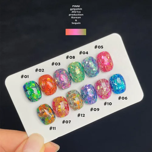 Vista 5 de PINNI - Juego de 12 esmaltes de uñas de gel holográficos con purpurina de camaleón, lentejuelas grandes, semipermanente UV LED, esmalte de uñas