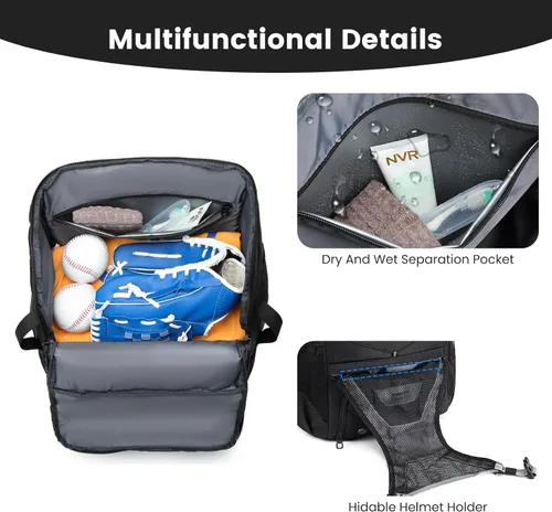 Vista 5 de Bolsa de Sóftbol, Bolsa de Bate de Sóftbol para Jóvenes y Adultos, Bolsa de Béisbol con Gancho de Cerca para Bate de TBall y Equipo, Mochila Ligera