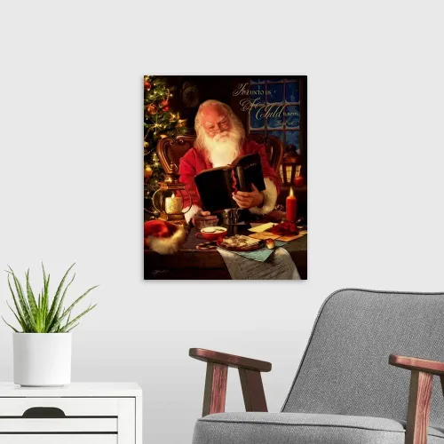 Vista 3 de Lienzo decorativo para pared, diseño de Papá Noel, ilustraciones navideñas