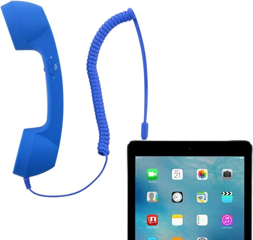 Vista 5 de CM Auricular retro vintage para teléfono celular y micrófono para teléfono inteligente, enchufe de 3.5 mm (Azul)