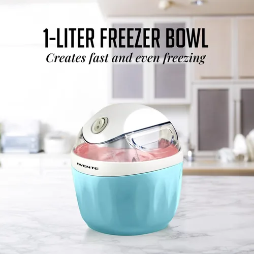 Vista 3 de OVENTE Máquina eléctrica de helados con tapa de fácil bloqueo, cuenco congelador de 1 cuarto de galón para yogur congelado saludable y casero