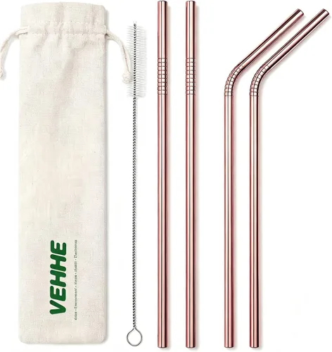 Vista 11 de VEHHE Popotes de metal de acero inoxidable Popotes para beber reutilizables - 10.5" Ultra largo 4 + 1 - Con cepillo de limpieza para vasos de 20/30