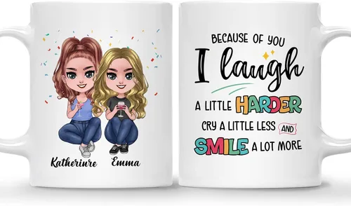 Vista 11 de Gossby Taza de café personalizada de la amistad, regalo personalizado Besites para mujeres con diseño de muñeca, nombre, cita – cumpleaños, Navidad