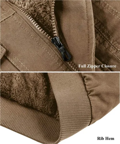 Vista 5 de EKLENTSON Men's Winter Jacket with Multi Pockets Zip Front Thick Thermal Fleece Lined Coat Work Cargo Jacket for Men