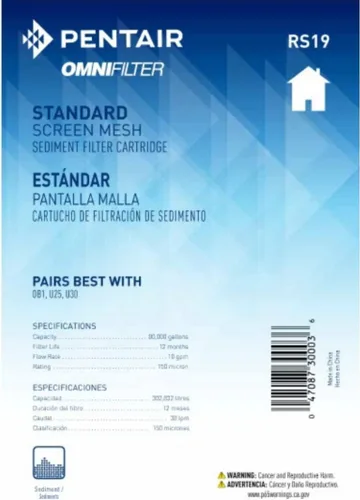 Vista 4 de Pentair OMNIFilter RS19 Filtro de agua para sedimentos, 10 pulgadas, cartucho de repuesto de sedimentos de malla estándar para toda la casa, 10 x