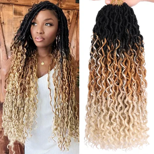 Vista 10 de Goddess Locs - 8 paquetes de cabello de ganchillo Goddess Locs de 10 pulgadas, pelo corto de imitación de ganchillo con rizos pre-enrollados