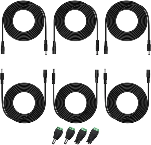 Vista 8 de 2 cables de extensión de alimentación CC de 10 pies (9.8 ft) de 12 V con conectores adaptadores de conector de alimentación (2 x macho + 2 hembra)