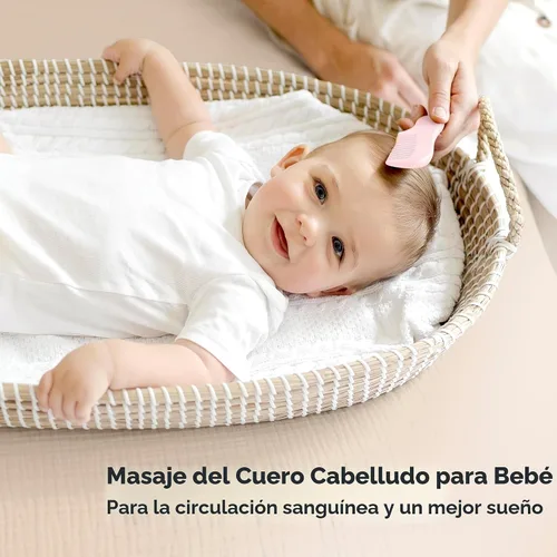 Vista 5 de Juego de cepillo y peine para cabello de bebé para recién nacidos - Juego de cepillos de madera para cabello de bebé con cerdas suaves de cabra
