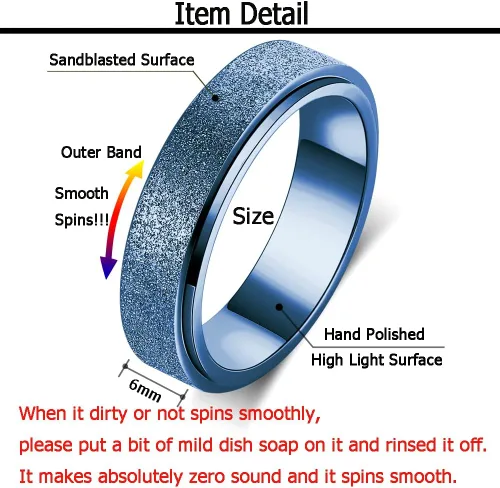 Vista 2 de AmorArtSky Anillo para ansiedad para mujeres y hombres, anillo antiansiedad para aliviar el estrés, anillo giratorio de acero inoxidable de titanio