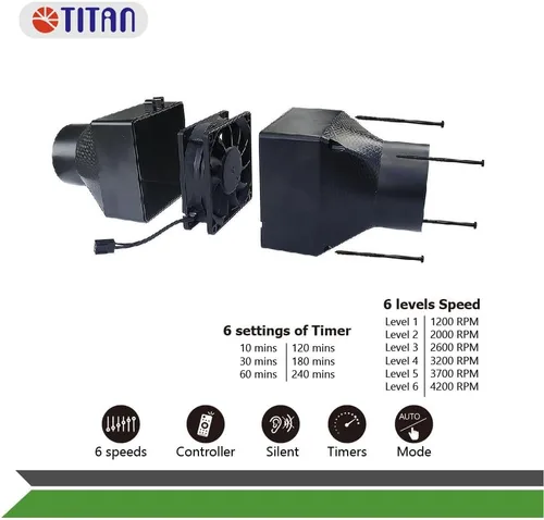 Vista 2 de TITAN Ventilador en línea de ventilación de aire RV, aumentar la circulación de aire, conducto extensible, modo automático de temperatura