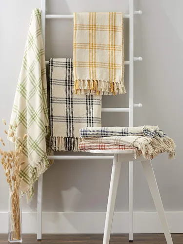 Vista 6 de DII Modern Farmhouse Plaid Collection - Manta de algodón con flecos, 50 x 60 pulgadas, color blanco/verde antiguo