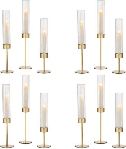 Vista 8 de Hewory Portavelas cónicos negros: juego de portavelas de 3 piezas de vidrio huracán alto para candelabros, portavelas para decoración de mesa