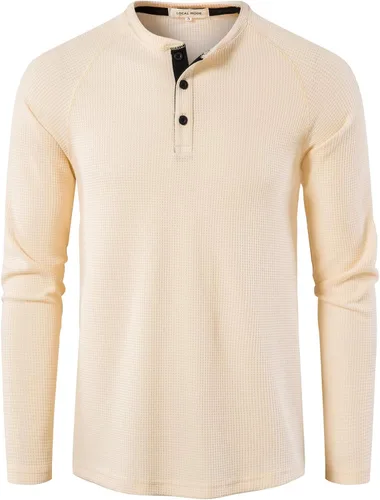 Vista 2 de LOCALMODE Camisetas casuales de manga larga con cuello redondo para hombre de Waffle Henley