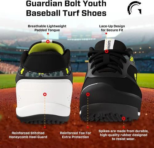 Vista 3 de Guardian Bolt - Zapatos de béisbol para césped juvenil, tacos de béisbol para niños y niñas, zapatos de sóftbol, ligeros, de apoyo, diseño cómodo