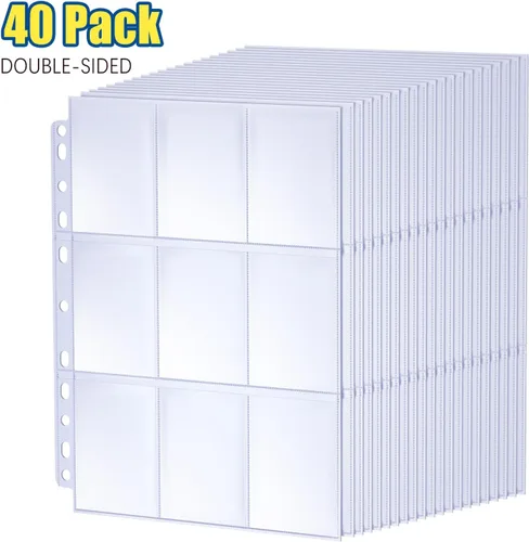 Vista 9 de ABLY 540 bolsillos de doble cara para tarjetas intercambiables, 9 bolsillos, protectores de tarjetas de juego de plástico transparente