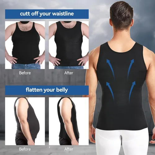 Vista 4 de YOWODA Faja moldeadora de cuerpo para hombre, camiseta sin mangas de compresión adelgazante para control de abdomen, pecho para ginecomastia