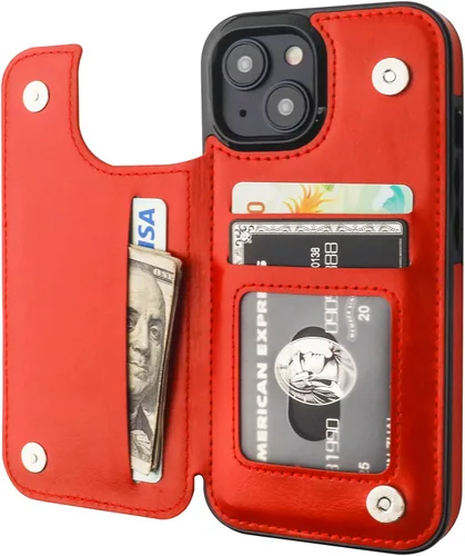 Vista 10 de ONETOP Compatible con iPhone 15 Funda Tipo Cartera con Soporte para Tarjetas, Funda de Cuero PU con Soporte y Ranuras para Tarjetas, Doble Cierre