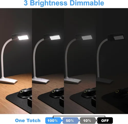 Vista 2 de Lámpara de escritorio LED de 3 brillos regulable para cuidado de los ojos, lámpara de mesa blanca flexible de cuello de cisne táctil, luz