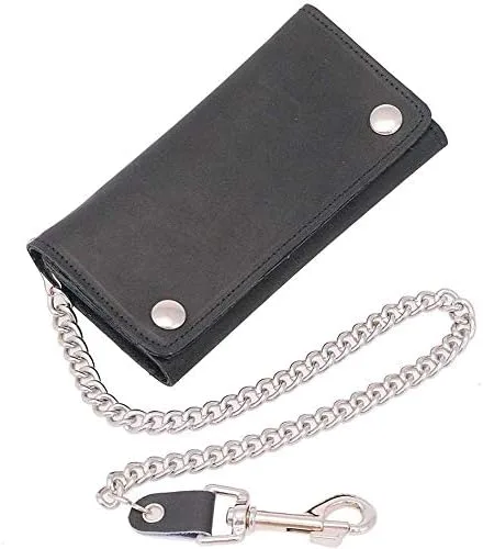 Vista 2 de Jamin' Leather - Cartera negra extra larga de 16 compartimentos con cadena triple #WC3390K, Negro -, Billetera triple