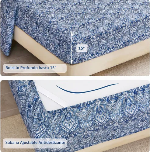 Vista 4 de lasoftan Juego de edredón floral Queen con sábanas, ropa de cama vintage de lujo de 7 piezas, ropa de cama de microfibra suave en una bolsa, juego