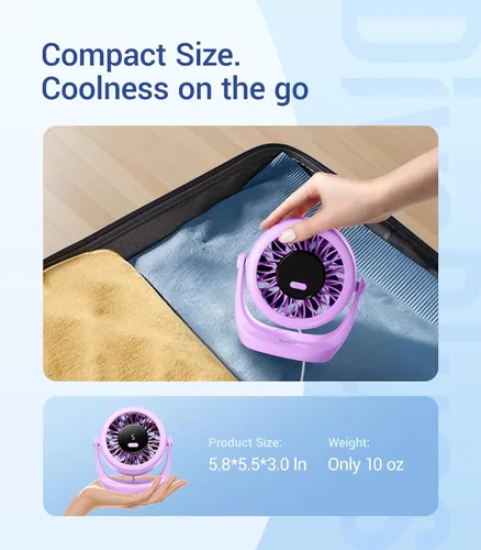 Vista 7 de Diveblues TurboBreeze - Ventilador de escritorio USB, mini ventilador de escritorio ultra silencioso, viento potente, pantalla LED, 5 velocidades