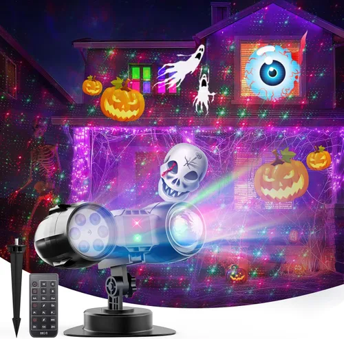 Vista 8 de Proyector de luces de Navidad para exteriores, 26 efectos HD (ondas oceánicas 3D + patrones), impermeables, con temporizador, luces de proyector