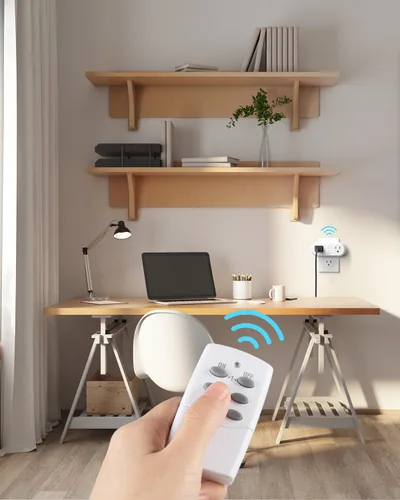 Vista 6 de HBN - Enchufe con control remoto inalámbrico con 2 controles de interruptor individuales, enchufes de diseño compacto hasta 100 pies de alcance
