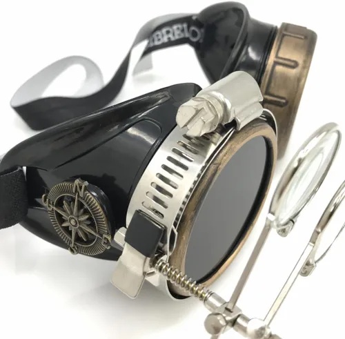 Vista 16 de UMBRELLALABORATORY Gafas de estilo victoriano Steampunk con diseño de brújula y lupa ocular, gafas para rave