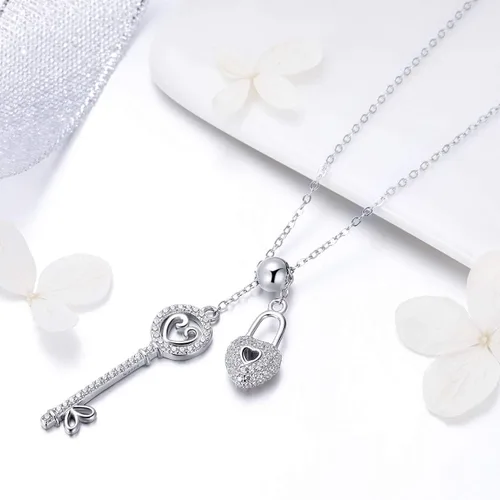 Vista 5 de BISAER Collar de plata de ley 925 con dije de corazón y flecha de amor con dije de corazón y circonita cúbica ajustable para mujer