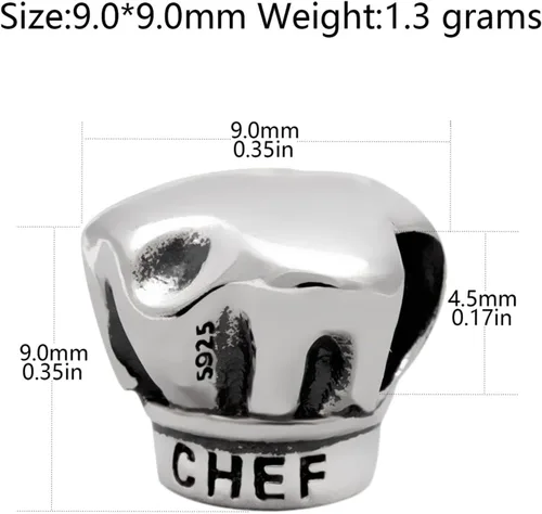 Vista 2 de Abalorio de chef de plata de ley con diseño de texto en inglés "I Love Cooking", para aniversario, cumpleaños, pulsera Pandora