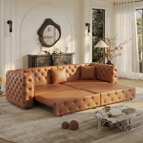 Vista 10 de Polibi Sofá cama extraíble extragrande de 89 pulgadas, sofá cama multifuncional 3 en 1 de 4 plazas con 3 almohadas, sofá clásico copetudo de Gris