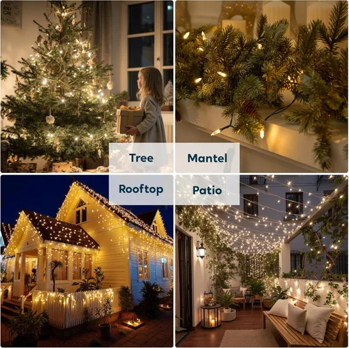 Vista 9 de Joiedomi Guirnalda de luces LED de Navidad, 2 x 50 unidades, 31.4 pies, funciona con pilas, con 8 modos, cable verde multifunción para decoración