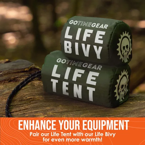 Vista 9 de Go Time Gear Tienda de campaña de supervivencia • Tienda de campaña de tubo de emergencia Mylar para 2 personas + Paracord • Protección para todo