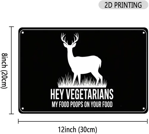 Vista 4 de Hey Vegetarians My Food Poops on Your Food Tin Sign Vintage Deer Silhouette Metal Sign Print Aesthetic for Garden Yard Bar Porch Home Bedroom
