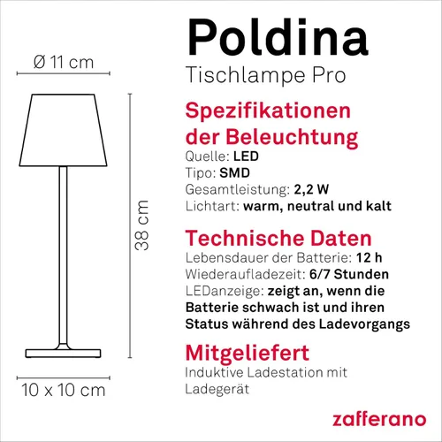 Vista 4 de Zafferano Poldina Pro Lámpara de mesa LED (color: hoja de oro) Touch On/Off, táctil regulable, aluminio, protección IP54, solo