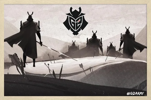 Vista 7 de Trends International G2 Esports - Póster de pared Samurai, 22.4 pulgadas de largo x 14.7 W, versión enmarcada en madera de granero Versión enmarcada